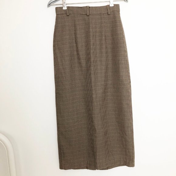 Vintage Handmade Houndstooth Midi Skirt Button Up High Waisted Long Pencil Slit - Picture 5 of 6